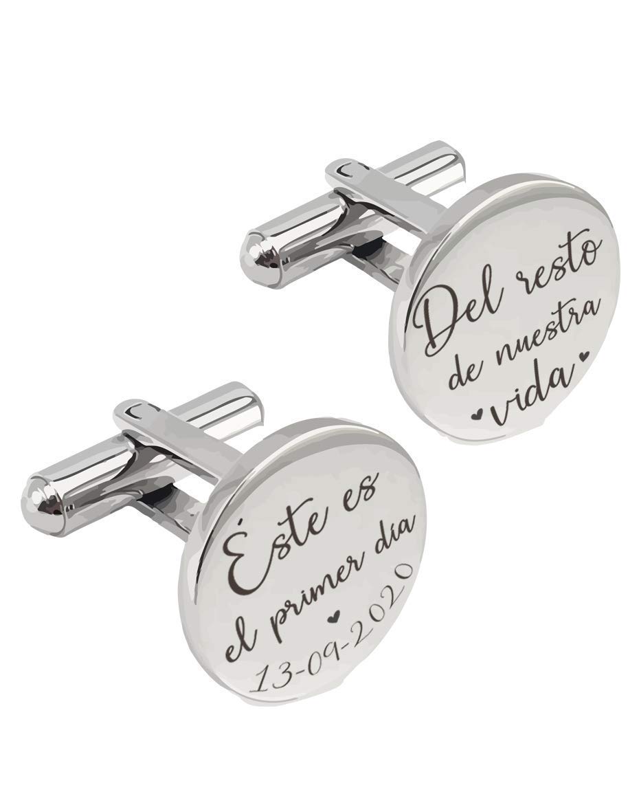Always Gemelos Personalizados en Acero con Fecha Grabada a Láser Regalo Novio Boda