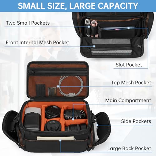 Bolsa para cámara DSLR resistente al agua negra con interior naranja miniatura 3