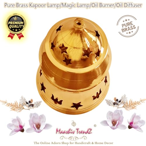 Image of Premium Pure Brass Kapoor Lamp /Aroma Diffuser /Oil Burner /Oil Diffuser /Vastu Diya /Brass Feng Shui Aroma Incense Burner Camphor /Bakhoor Dani /Camphor Lamp with Diya 16.5 cm HT.