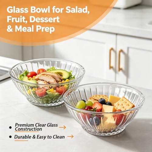Image of Glassbunny Premium Glass Dessert Bowl Set of 4, 265 ml Capacity, Clear Ribbed Glass Ice Cream Bowls Multipurpose Serving Bowls for Ice Cream, Rabdi, Fruits, Snacks & Desserts