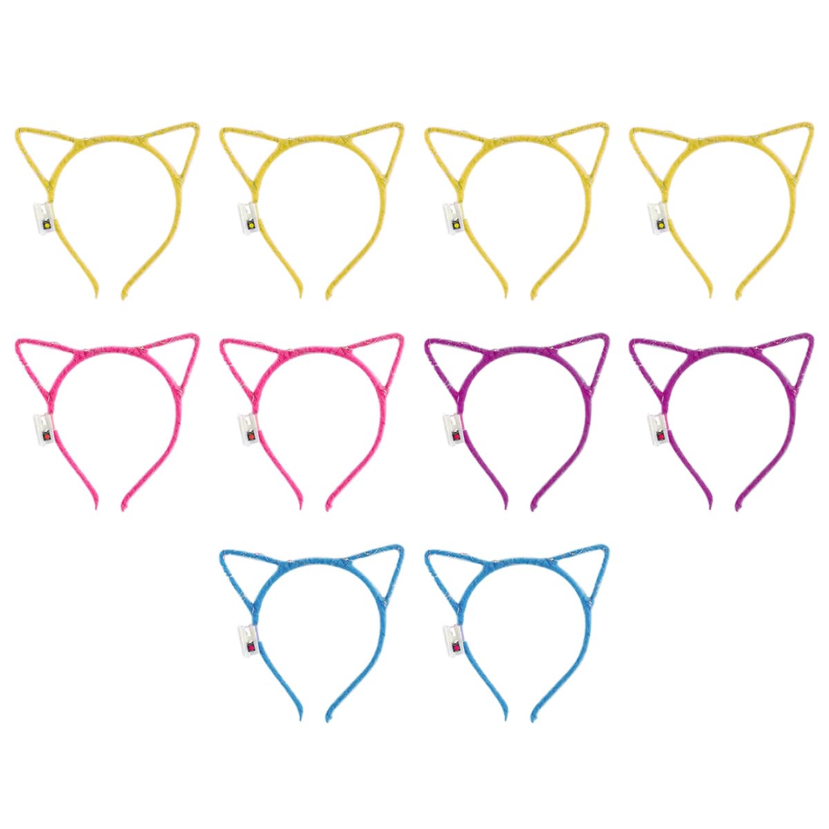 Ieron 10 Pieces Cat Ears Headbands Set,LED Cute Cat Light Up Head Accessories,Glowing Headdress Party Supplies for NightClubs Raves