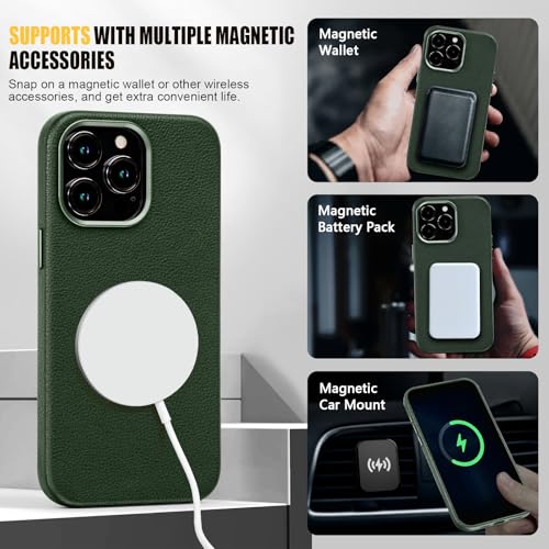 Image of Genuine Leather Case for iPhone 15 Pro Max Compatible with Magsafe Green