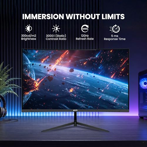 Image of GEONIX Neon 27-Inch Curved Full HD Monitor (68.58 cm) 120Hz Refresh Rate, 5ms Response Time, 3000:1 Contrast Ratio, Built-in Speakers, 1920x1080, Black, 3-Year Warranty