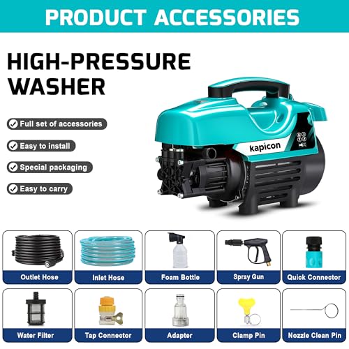 Image of KP-5 High Pressure Washer 1800W | 120 Bar Power | 6L /min Flow Rate | Portable Car & Bike Washer with Foam Bottle, Adjustable Nozzle & Self Priming Function for Home Use