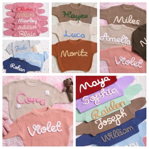 Personalized Newborn Boy Sweater,Baby Knitted Sweater with Name and Monogram,Custom Big Brother Little Sister Outfits,Personalised Baby Boy Gifts for 1st Birthday Multicolor3