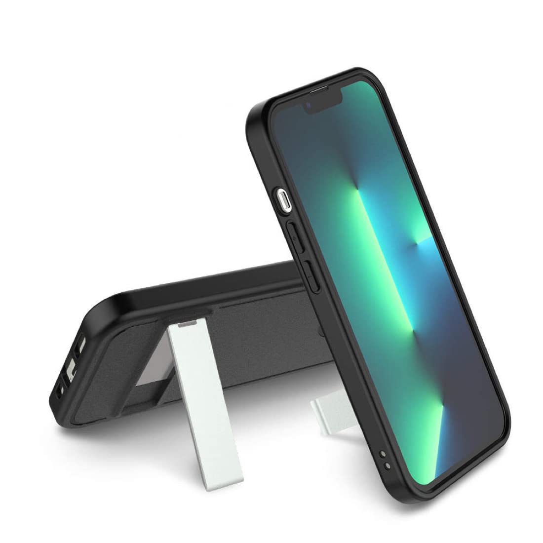 iPhone 14 Phone Case With Stand, 6.1 Inch Screen, Hands Free Viewing, Lightweight, Scratch Resistant, Shock Absorbent & Drop Protection - Black