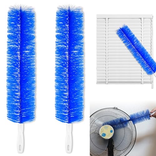 Image of 2 Pcs Fan Cleaning Brush, Bendable Washable Fans Cleaner, Microfiber Head Flexible Brush Cleaner for Standing Fan Vent, Air Conditioning Shutters,Ceiling Fan, Blades, Curtains, Air Vents (Blue)