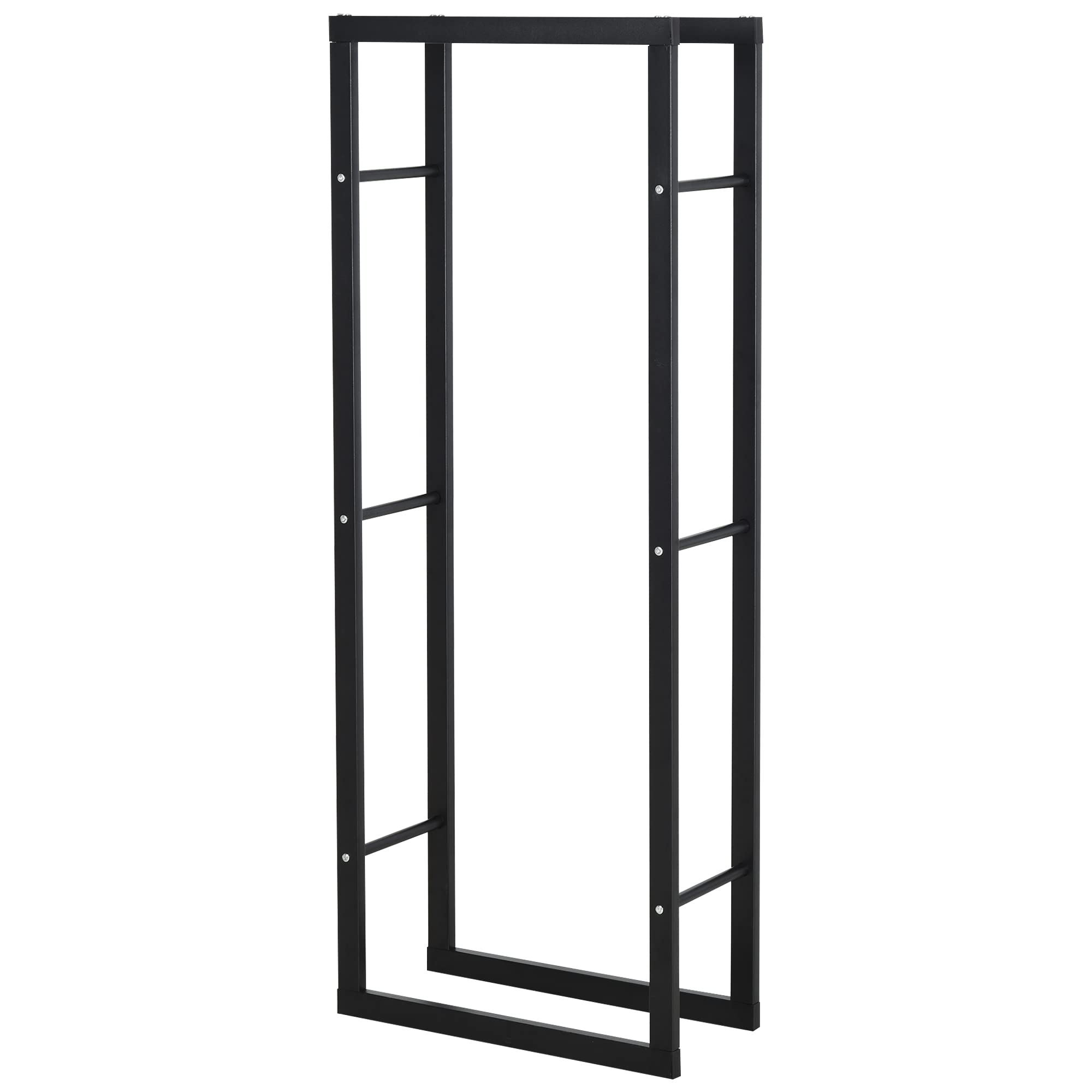 HOMCOM Porta Legna da Interno Verticale con Portata 100 kg max, Legnaia da Esterno e Interno in Metallo, 60x25x150 cm, Nero