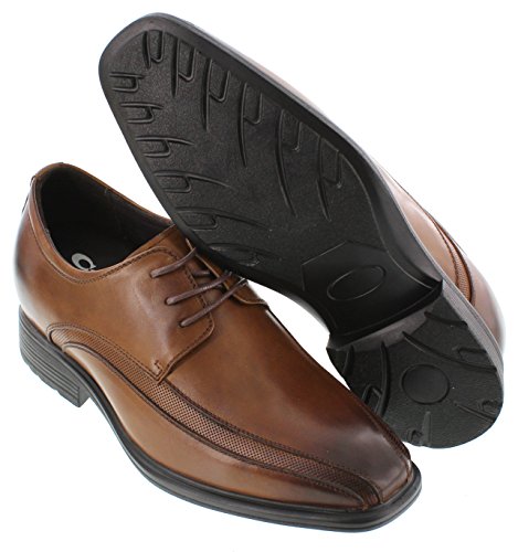 CALTO Men's Invisible Height Increasing Elevator Oxfords Shoes - Brown Leather Lace-up Dress Derby - 3 Inches Taller - G60126B - Size 9.5 D(M) US4