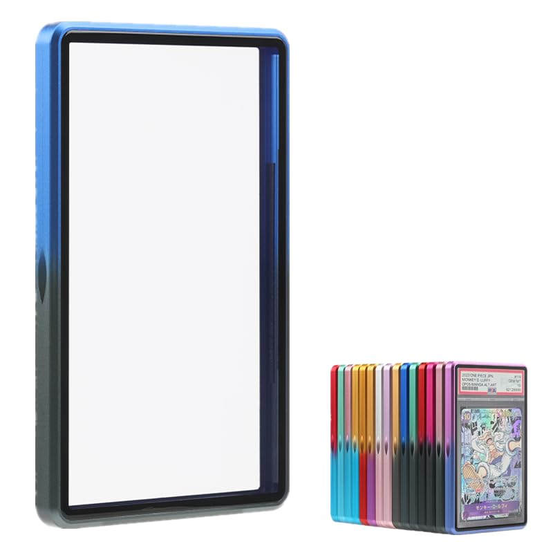 Gradient Color Premium Graded Magnetic Trading Card Protector for 35pt PSA & CGC,One Touch Card Holder UV Protection,Slab Bumper Guard,Scratch Resistant Aluminum Frame Card Storage (Blue+Black)