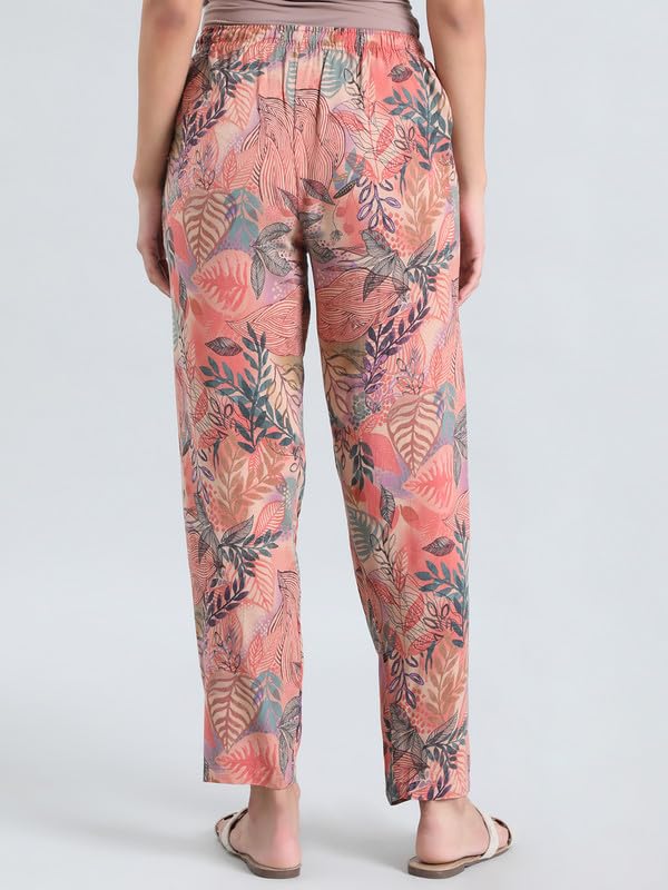 Image of GO COLORS Women Printed Woven Viscose Mid Rise Lounge Pants