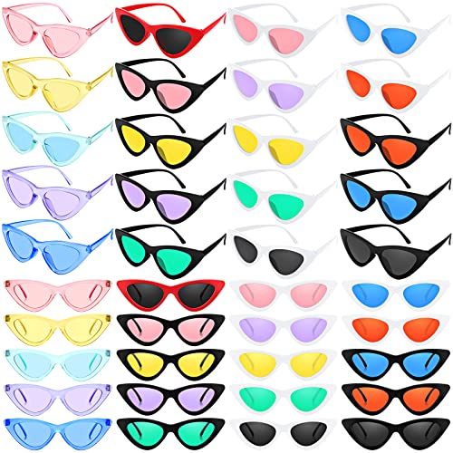 40 Pairs Retro Cat Eye Sunglasses Bulk Vintage Women Colorful Plastic Frame 90s Sunglasses for Girl Men