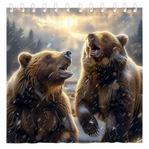 18TH CROZY Bear Shower Curtain for Bathroom Rustic Wildlife Forest Animal Hunting Printed Waterproof Fabric Shower Curtain for Bathroom Home Decoration Shower Curtain Set for Bathroom 70 x 70 Inch