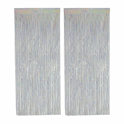 PHENO FLAGS 2 Stück Silberner Lametta Vorhang, 1x2,5m - Glitzernde...