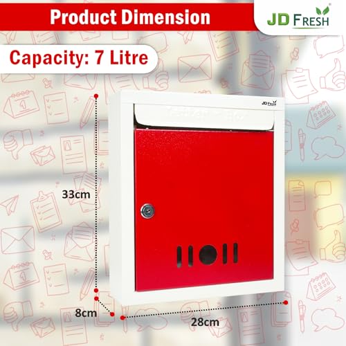 Image of JD FRESH Wall Mount A4 Size Letter Box /Mail Box /Suggestion Box /Complaint Box for Office /Post Box for Home gate with Clear Window View & Secure Key Lock - (Red & Ivory)