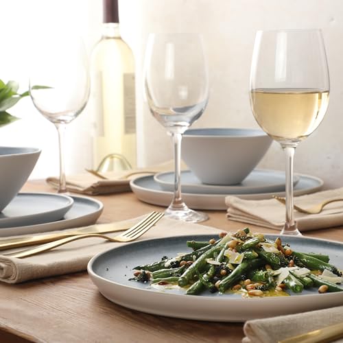 Image of Gibson Elite Coastal Forest Plates and Bowls Sets, 12-Piece Stoneware Dinnerware Sets, Triple Reactive Glaze Dish Set - Blue and Cream White