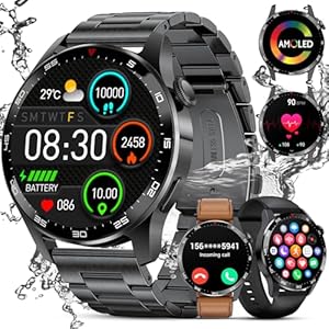 FEELNEVER Smartwatch Herren mit Telefonfunktion,1.43“AMOLED Militär Smart Watch, Wasserdicht Smart Watch mit Herzfrequenz Schlafüberwachung SpO2, 100+ Sportmodi Fitnessuhr Smartwatch für Android iOS