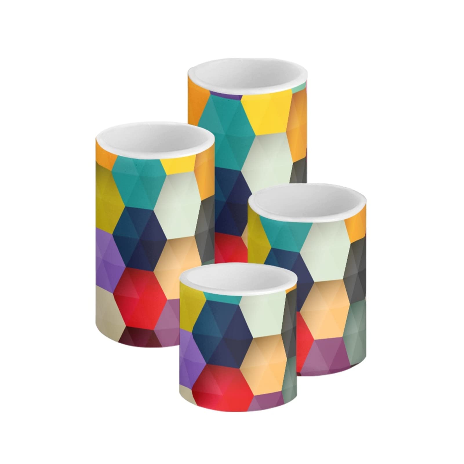 HUGS IDEA Rainbow Hexagon LED Candles,3''/4"/5"/6" Set of 4 Battery Flameless Candles Include Realistic Breathing LED Flames [Warm Yellow] — image 1