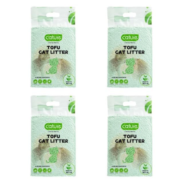 Image of Cature Care by Nature Tofu Cat Litter Natural Flushable Clumping Litter Plant Based Biodegradable Ultra Odour Control 99% Dust Free Low Tracking Cat Litter (Green Tea, 6L, Pack4)