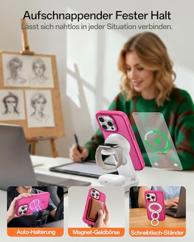 Image of UNBREAKcable Magnetic for iPhone 16 Pro Case 6.3-Inch, Compatible with MagSafe, Full Camera Protection, Built-in Magnetic Ring, Drop Protection Shockproof Slim Phone Cover - Hot Pink
