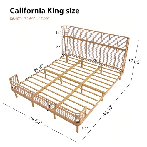 Image of Christopher Knight Home Lamar Boho Rattan California King Bed Frame and Headboard, Wicker California King Size Bed Frame, Metal Platform Bed Frame, No Box Spring Needed, Easy Assembly, Natural Finish