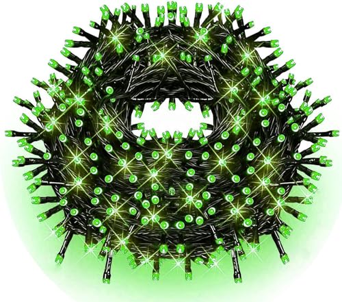 Christmas Decorations Outdoor 33ft 100LED Green String Lights, 8 Lighting Modes, Waterproof Fairy Lights for Christmas Party, Patio, Yard, Christmas Connectable up to 6 Sets（Black Wire-Green）.