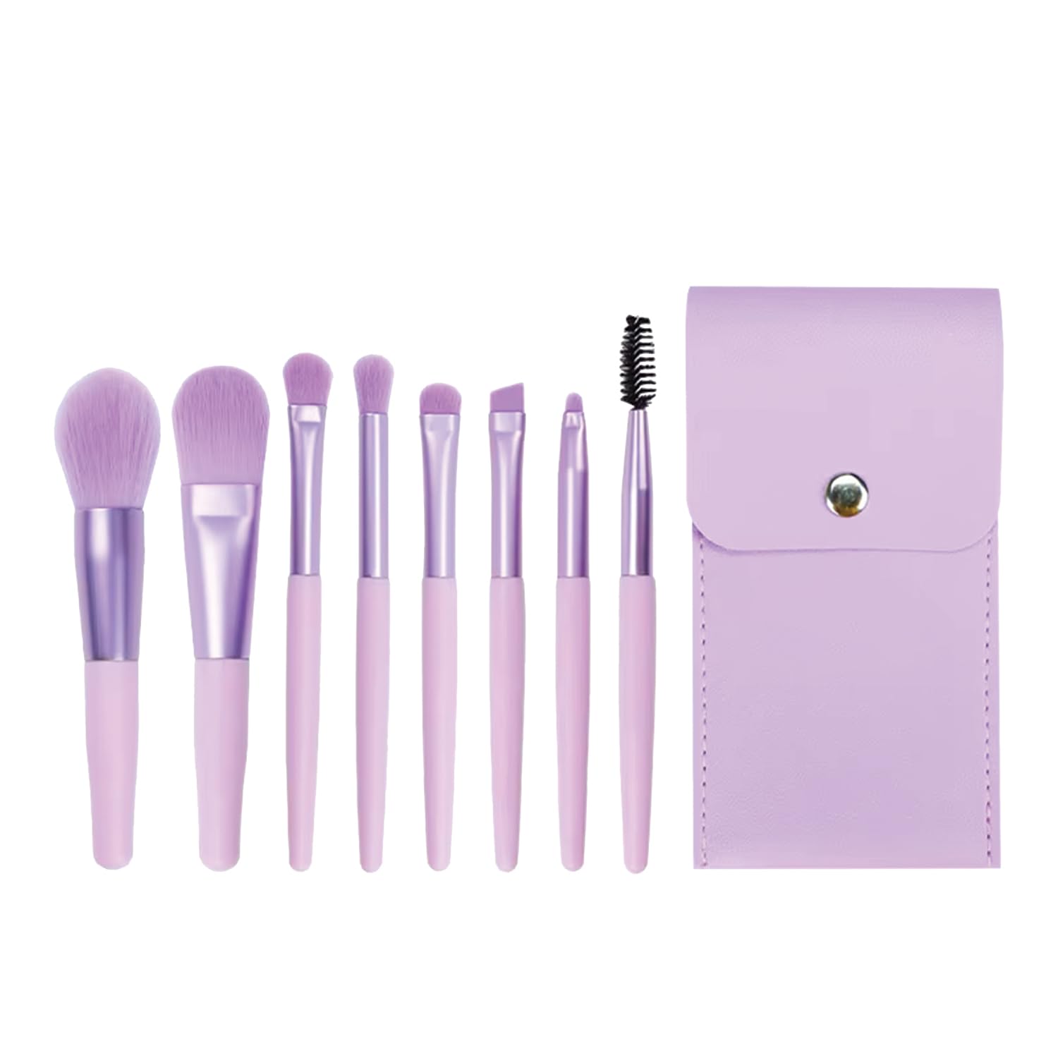 TEMPERIA (Pack of 8) Small Size Makeup Brush Set - Soft Bristles Make Up Brushes Sets Kit for Foundation, Concealers, Eyeshadow, Blush, Compact Face Powder, Highlighter, Contour, Blending Eye Liner - With Pouch (Random Colors)