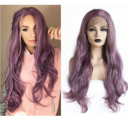 Long Wavy Synthetic Lace Front Wig 24 inches Free Part Glueless Purple High Temperature Heat Resistant Fiber Hair Wigs For Women