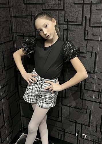 Image of Arshiner Girls Shirts Mesh Puff Short Sleeves Blouse Crewneck Cute Print Summer Kids Tee Tops