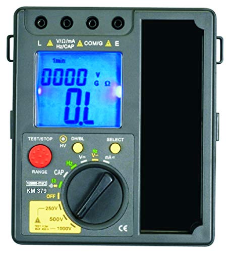Kusam Meco KM 379 Digital Insulation Resistance Tester with Multimeter Functions, 250V/500V/1000V Test Voltage, Up to 40GΩ Measurement, AC/DC Voltage, Resistance, Frequency, 1 Year Warranty