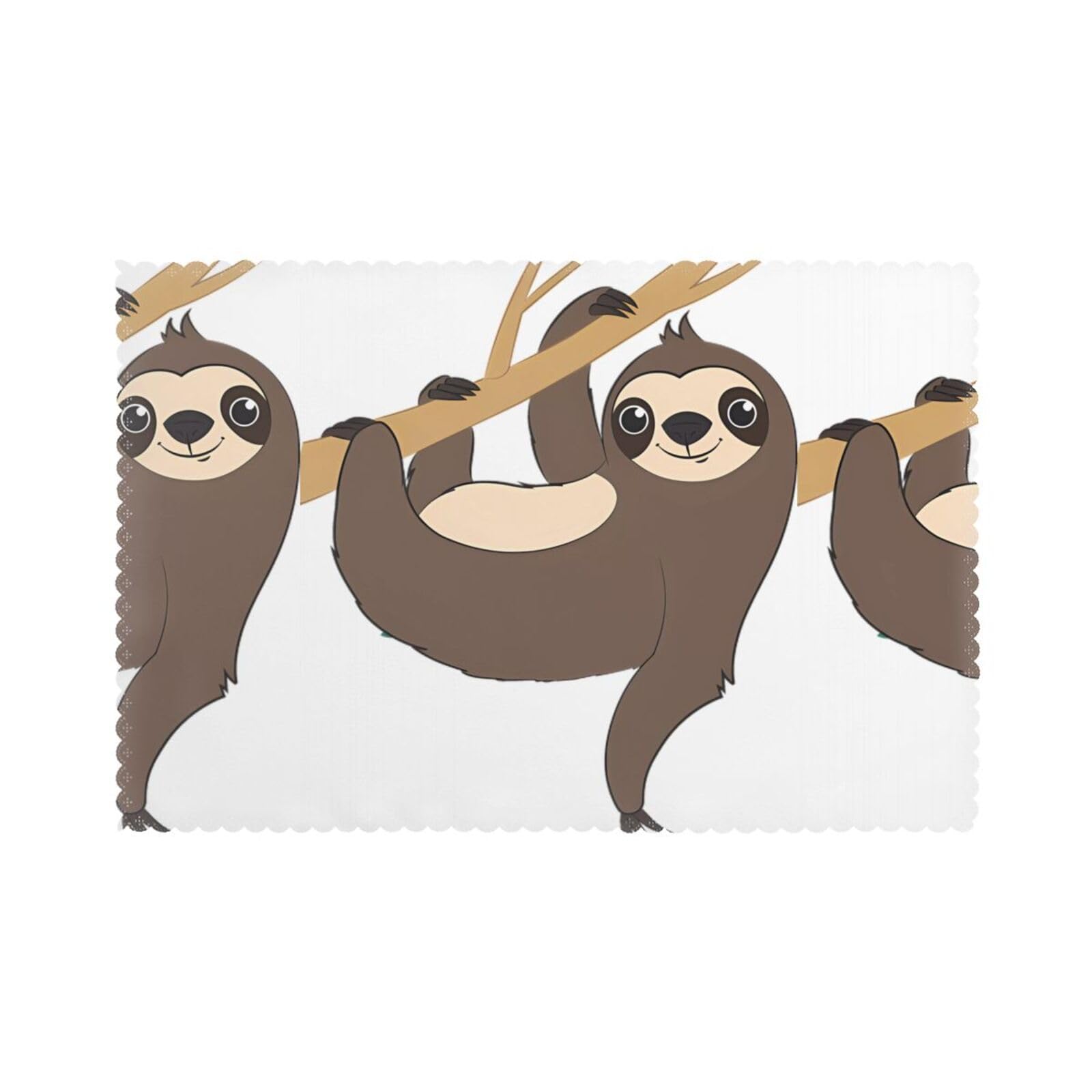 YYHWHJDE Sloth Prints Placemats Set of 6 12x18in - Engineered for Durability & Heat Resistance Polyester