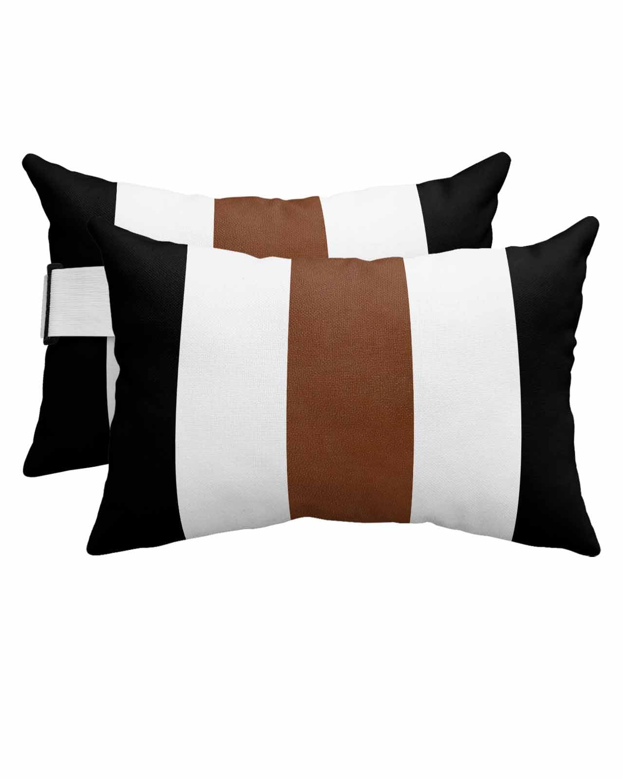 EZON-CH Pack of 2 Outdoor Pillows with Inserts, Boho Style Vintage Farmhouse Brown Black Stripes Waterproof Fluffy Lumbar Cushion Covers, Patio Furniture Pillows for Balcony Garden Decor (12