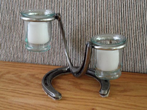 DOUBLE CANDLE HOLDER made with Horseshoes
