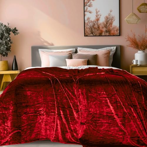 Image of ABRAZO AC Blanket | 300 GSM Lightweight Super Soft Cozy for Bed, Sofa, Couch, Travel & AC Room | Double Bed 220x240 cm | Solid Color | Breathable All-Season Comfort (Red)