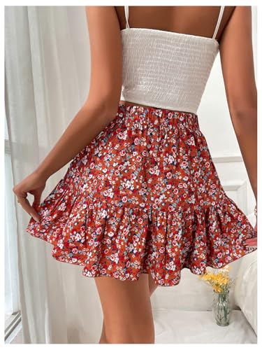SweatyRocks Women's Summer Boho Ruffle Skirts Floral Print Elastic Waist Flowy Beach Mini Skirt2