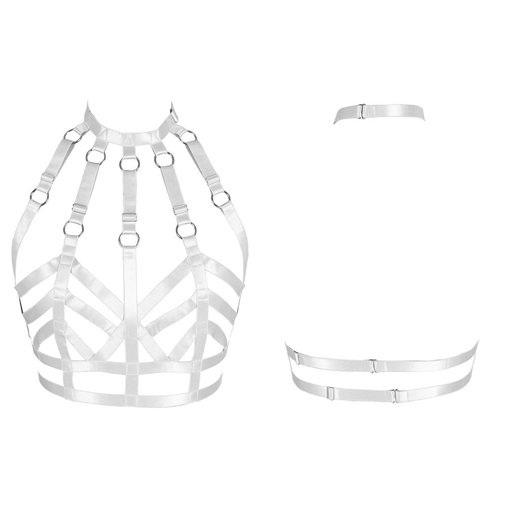 Women Harness Body Cage Open Breast Bra Punk Gothic Top Strappy Hollow Out Frame Garter Belts