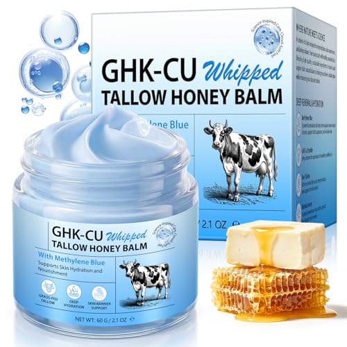 QYQIZWIA GHK-CU Copper Peptide Beef Tallow Honey Balm for Face & Body Skin Deep Hydrating & Moisturizing Anti-Oxidant Vitality Booster |2.1 Oz