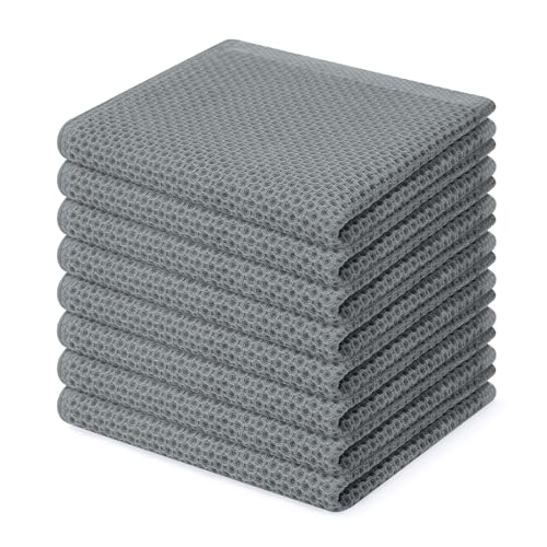 Image of Homaxy 100% Cotton Waffle Weave Kitchen Dish Cloths, Ultra Soft Absorbent Quick Drying Dish Towels, 12 x 12 Inches, 8-Pack, Grey