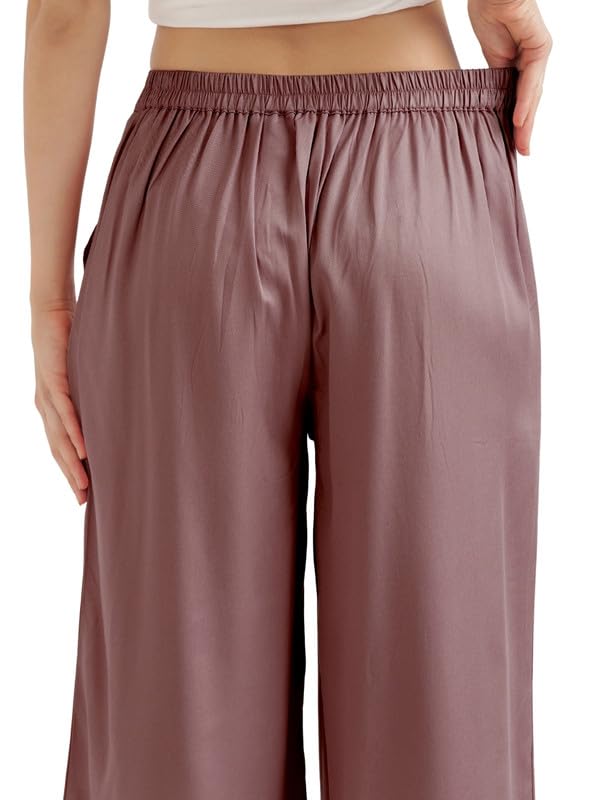 Image of SAADAA Palazzo Pants for Women Half-Elasticated Waistband | Palazzo for Women in Soft Viscose Fabric | Regular Fit with Mid Rise Waist & Deep Pockets | Versatile for Formal & Casual Wear