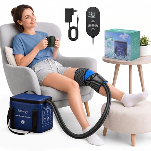 Renergy Ice Machine for Knee After Surgery Portable Cold Therapy Machine for Knee Replacement Post Surgery Ice Therapy System Timer 3 Flow Rates Ice Compression Pad for ACL Recovery & Pain Relief