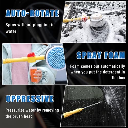 Image of Ziciner Rotating Car Wash Brush, Automatically Foams Auto Wash Brush with Long Handle, High Pressure Washer Gun and Hose Nozzle Car Wash Kit for Cars, Yards, Gardens, Pets