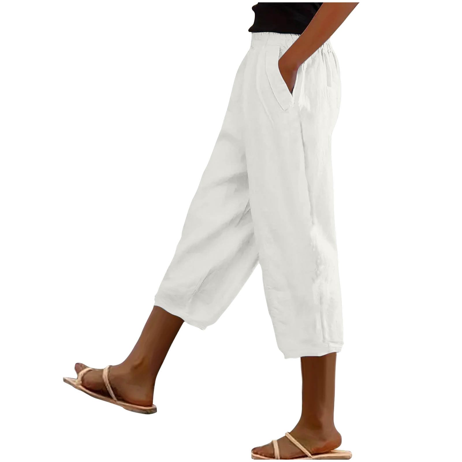 Bidobibo Linen Pants for Women 2024 High Waisted Palazzo Pants Belted Wide Leg Trousers with Pockets Summer Beach