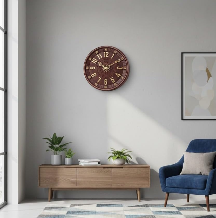 Image of Designer Wall Clock 13.5 Inch for Living Room Stylish Gear Design Seconds Needle | Unique Wall Watch for Bedroom, Office, Kitchen, Hall| No TIK-TIK Decorative Clock for Home Decor