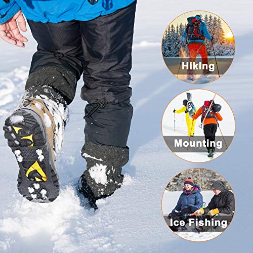takyu 10 Spikes Crampons, Upgraded Stainless Steel Anti-Slip Microspikes, Ice Cleats for Hiking Shoes and Boots (Size L)