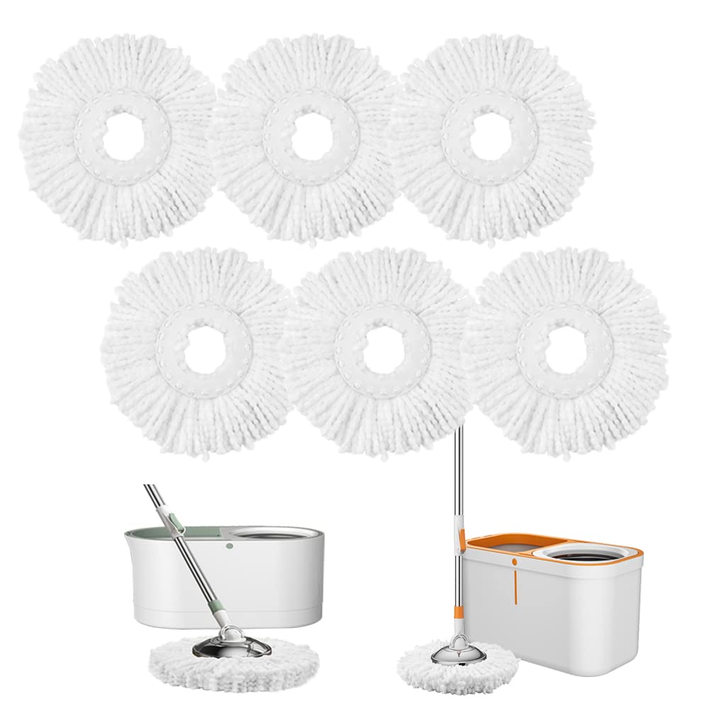 Spin Mop Refills Replacement 360° Microfiber Spin Mop and Bucket Head Round Shape Standard Size Easy Cleaning Spin Mop Systems 6-Pack White
