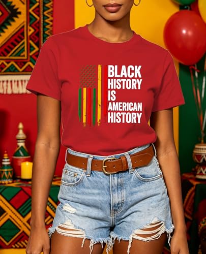 Image of Juneteenth Shirts for Women-Black History is American History Tee Tops African American Short Sleeves