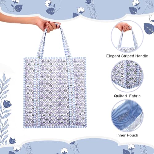 Bolso Tote acolchado Hsei con estampado floral azul miniatura 5