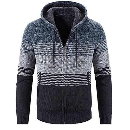 Image of Kinkia Men's Zip Up Hoodies Casual Long Sleeve Full Zipper Sherpa Fleece Lined Knit Cardigan Sweater Jacket with Pockets