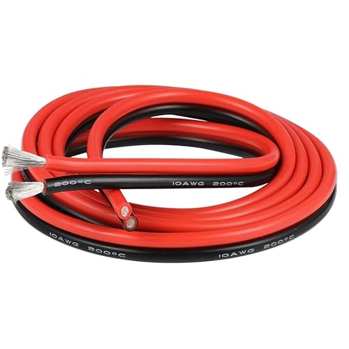 BNTECHGO 10 Gauge Flexible 2 Conductor Parallel Silicone Wire Red Black High Resistant 200 deg C 600V for Single Color LED Strip Extension Cable Cord,Model,3ft Stranded Tinned Copper Wire
