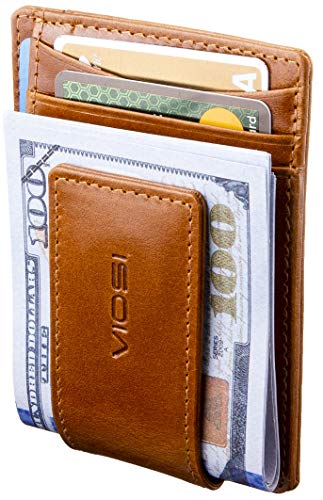 VIOSI Money Clip Slim Leather Wallet For Men Front Pocket RFID Blocking Card Holder With Rare Earth Magnets
